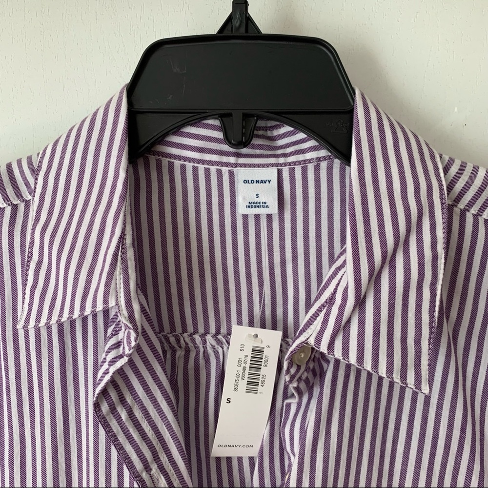 NWT Old Navy Purple and White Stripe Cap Sleeve Burton up shirt - Picture 8 of 9